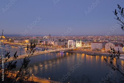 Budapest by night, view on the Danube river and the Chain Bridge 