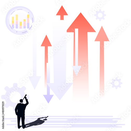 Rise and fall of the money market, economic inflation. Investment arrow. Vector graphics