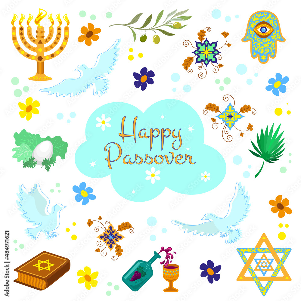 Set of symbols of Jewish culture for design by the holiday of Passover