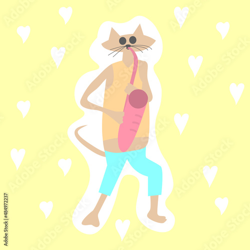A cat playing the trumpet. Vector illustration