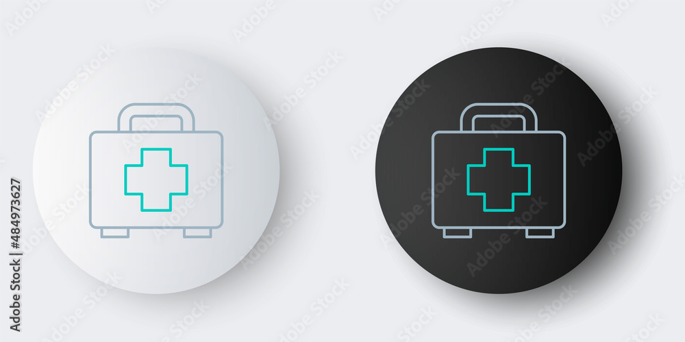 Line First aid kit icon isolated on grey background. Medical box with cross. Medical equipment for emergency. Healthcare concept. Colorful outline concept. Vector Line First aid kit icon isolated on grey background. Medical box with cross. Medical equipment for emergency. Healthcare concept. Colorful outline concept. Vector