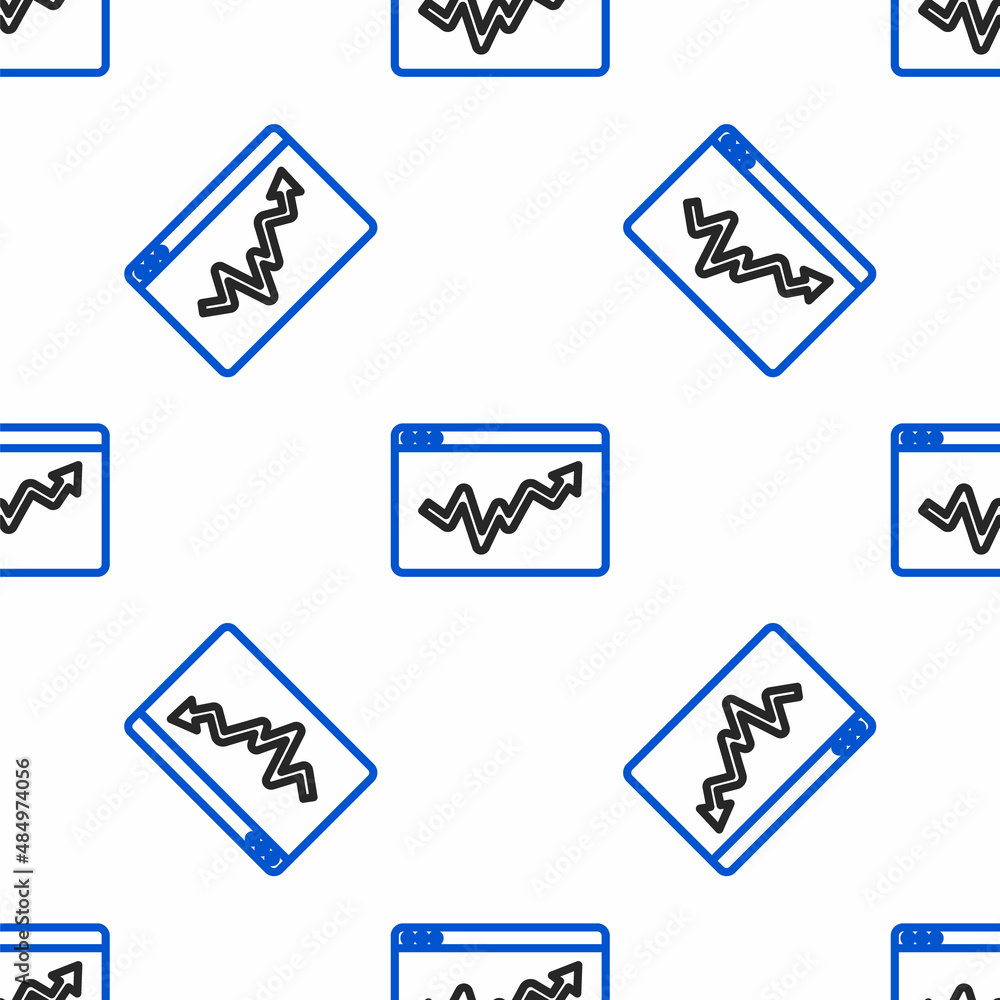 Line Graph, schedule, chart, diagram, infographic, pie graph icon isolated seamless pattern on white background. Colorful outline concept. Vector