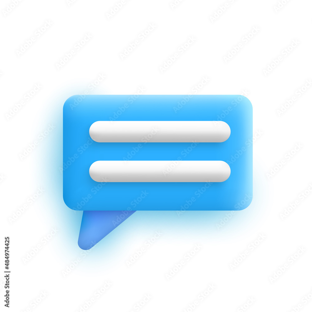 Blue chat speech bubble icon in 3d cartoon style. Vector illustration. Blue chat speech bubble icon in 3d cartoon style. Vector illustration.