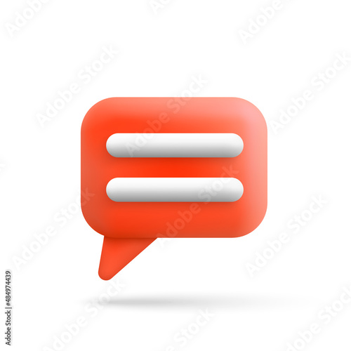 Red chat speech bubble icon in 3d cartoon style. Vector illustration.