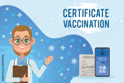 certificate vaccination lettering with doctor