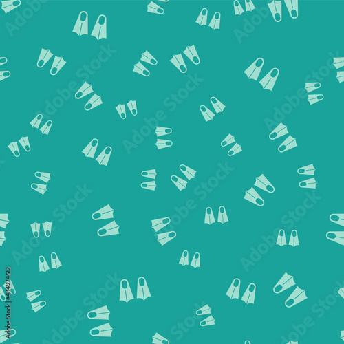 Green Rubber flippers for swimming icon isolated seamless pattern on green background. Diving equipment. Extreme sport. Diving underwater equipment. Vector
