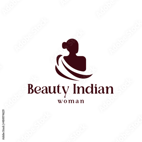 Beauty indian woman logo. Woman silhouette with indian traditional clothes