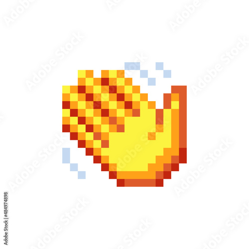 Waving hand emoji. Pixel art style. Isolated vector illustration.