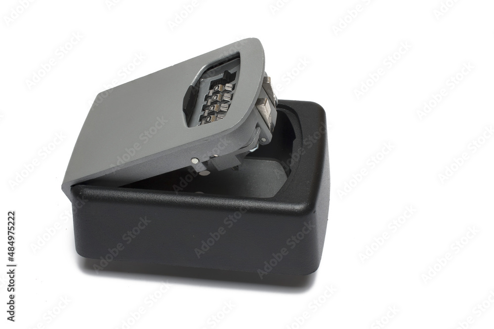 Closeup key safe combination lock white background Closeup key safe combination lock white background