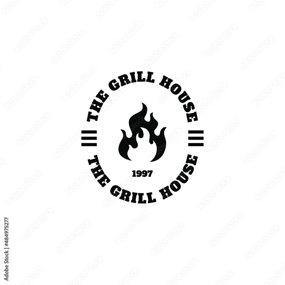 the grill house logo. Fire flame logo. Barbeque party logo stamp the grill house logo. Fire flame logo. Barbeque party logo stamp