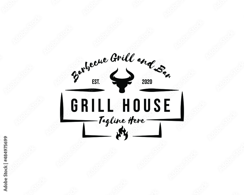 lidelse smeltet tilfredshed barbeque grill house logo with bull head silhouette logo design template  Stock-vektor | Adobe Stock