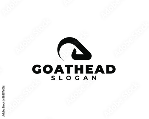 outline bold goat head logo. Goat head silhouette with horn