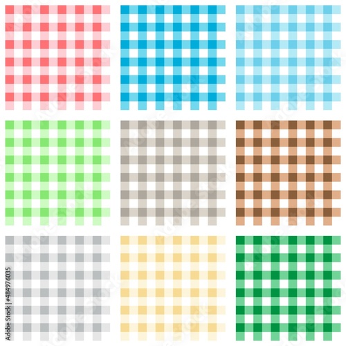 Colorful seamless plaid tablecloth gingham pattern collection on the white background. Vector illustration.