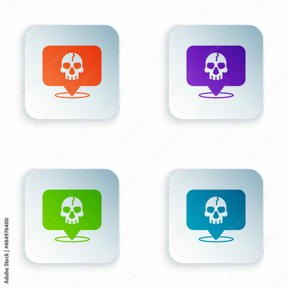 Color Skull icon isolated on white background. Pirate captain. Happy Halloween party. Set colorful icons in square buttons. Vector Color Skull icon isolated on white background. Pirate captain. Happy Halloween party. Set colorful icons in square buttons. Vector