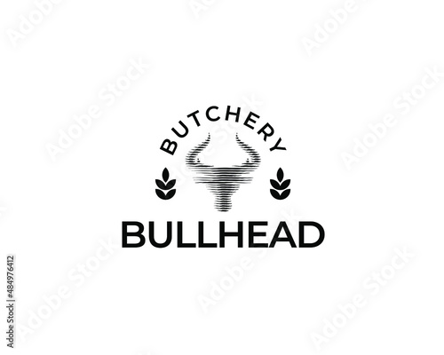 Bullhead butchery logo. Dual tone bull head silhouette. Barbeque logo