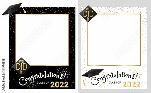Congratulations graduates class of 2022 photo booth props set vector iiilustration