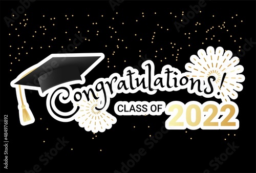 Congratulations graduates class of 2022 typography design. Graduation ceremony vector illustration