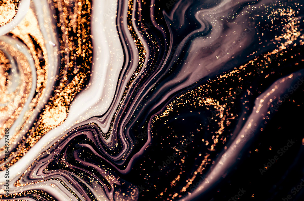 Obraz premium Golden Night. Treasury of art. Swirls of marble. Painting aesthetically mesmerizing. Abstract fantasia with golden powder. Extra special and luxurious- ORIENTAL ART. Ripples of agate. Natural luxury.