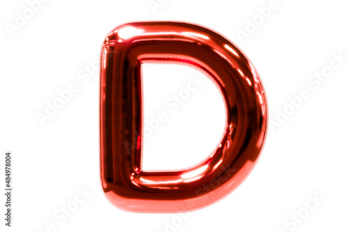 Balloon font metellic red letter D made of realistic helium balloon, Premium 3d illustration.