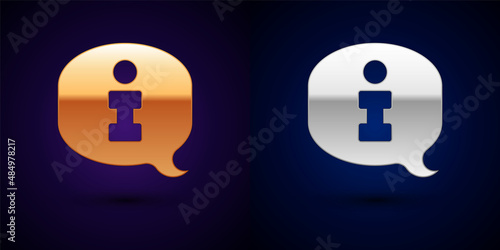Gold and silver Information icon isolated on black background. Vector