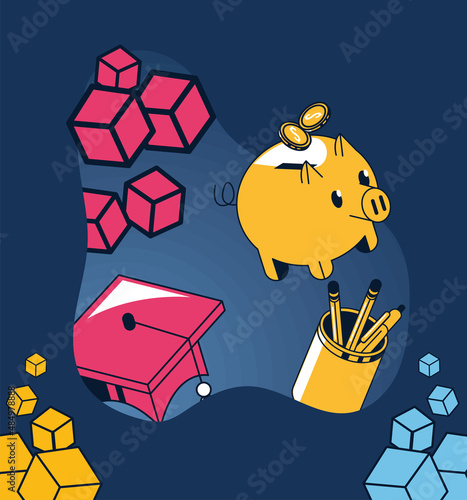 education loans piggy with cubes