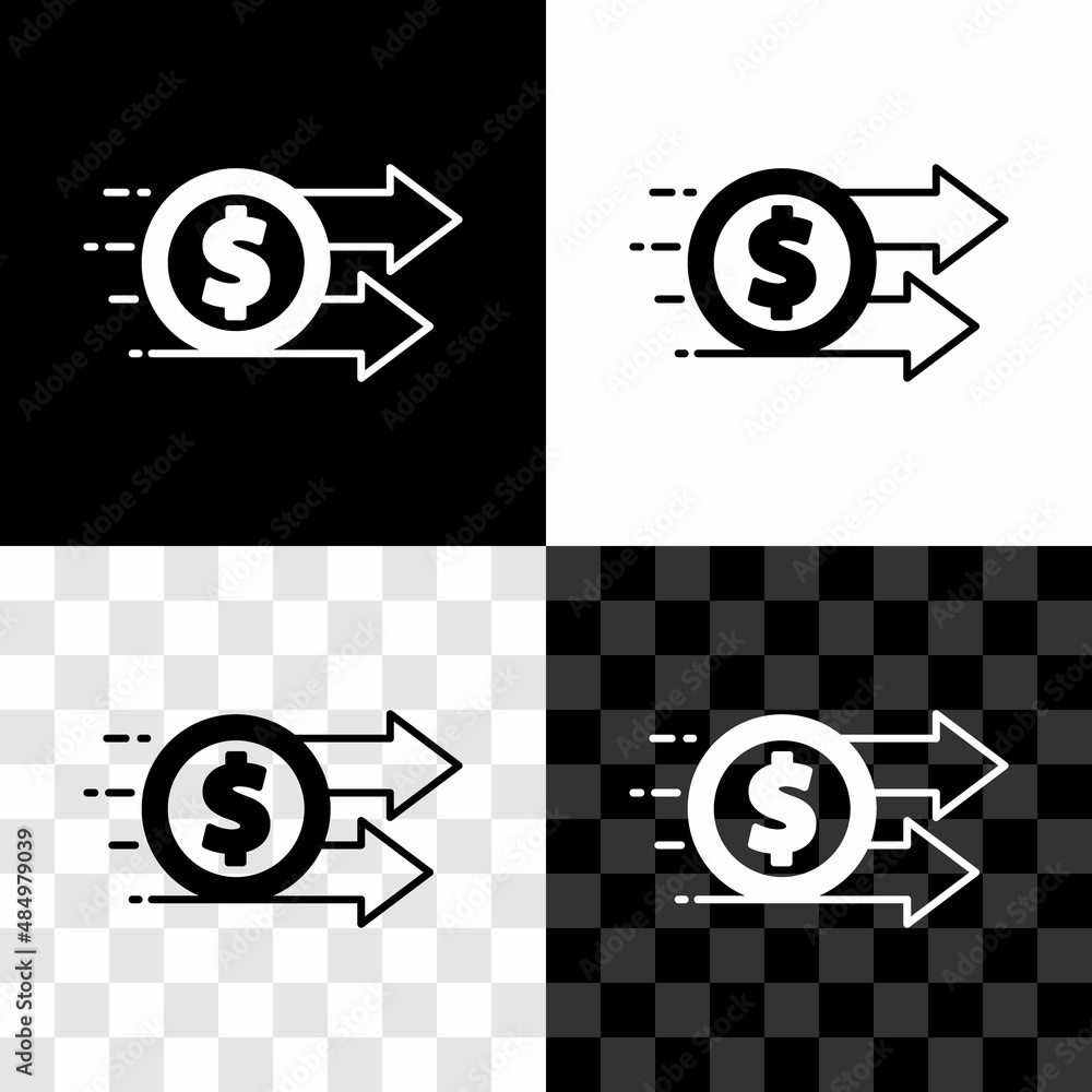Set Financial growth dollar coin icon isolated on black and white, transparent background. Increasing revenue. Vector Set Financial growth dollar coin icon isolated on black and white, transparent background. Increasing revenue. Vector