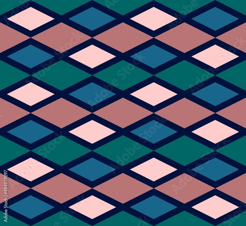 Beautiful seamless pattern of horisontal multi-coloured rhombuses. Vector image.