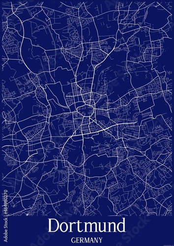 Fototapeta Dark Blue map of Dortmund Germany.
