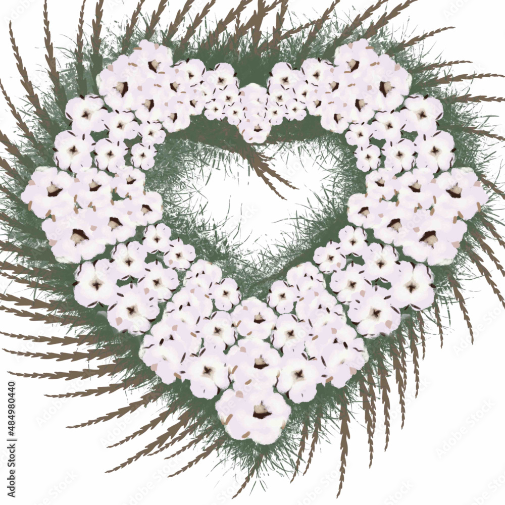 heart of coton flowers,flowers of coton heart,wreath of heart,red berries ,forest grass,meadow grass,heart,graphics linear heart,rays of the heart,valentine's day,lovers,leopard coloring,leopard print
