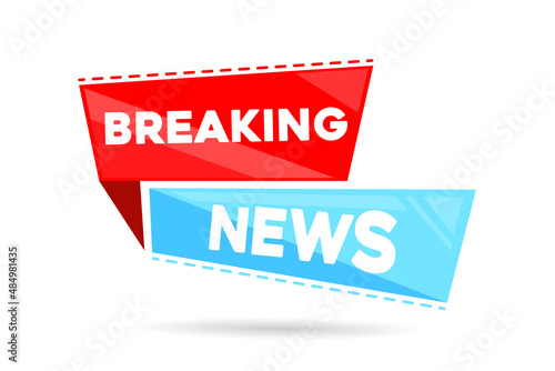 Flat Design breaking news Isolated vector icon. Sign of main news on white background. Breaking news headline minimalistic logo or design element. Can be used for website or for print. 