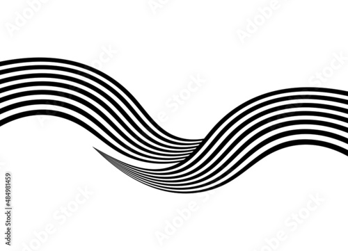 Abstract waves from black lines on a white background. Modern vector background