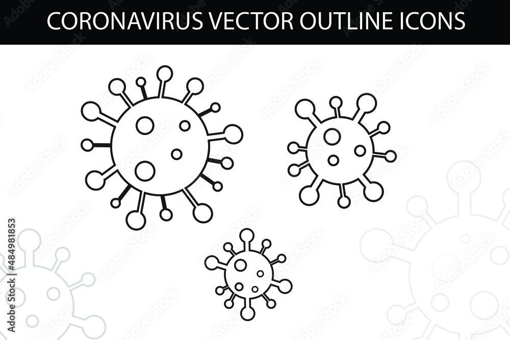 Coronavirus vector icons for graphic design. Virus, Covid-19 signs, flu or germs symbols and design elements. Outline style vector icons isolated on white background. Coronavirus vector icons for graphic design. Virus, Covid-19 signs, flu or germs symbols and design elements. Outline style vector icons isolated on white background.