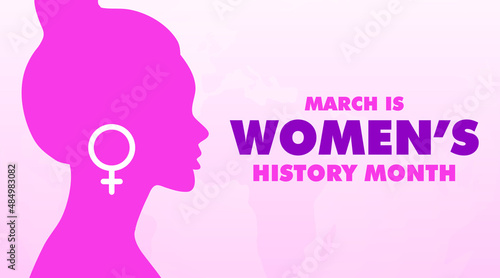 march 2022 is women's history month modern creative banner, sign, design concept, social media post, template with female women illustration and pink abstract background