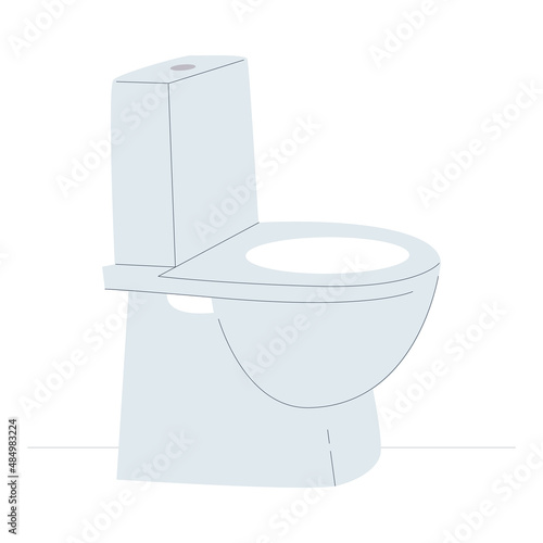 White ceramic clean new toilet bowl. Toilet equipment. Plumbing. Flat vector illustration