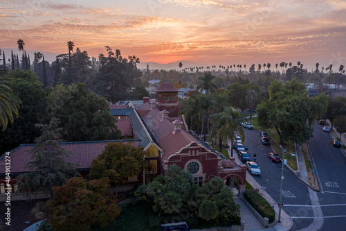 Aerial view of A.K. Smiley Public Library in Redlands, California
