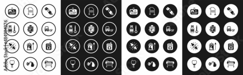 Set Prosthesis hand, Smart watch, Syringe, Identification badge, Disabled car, Walker, Press SOS button and Joint pain, knee pain icon. Vector