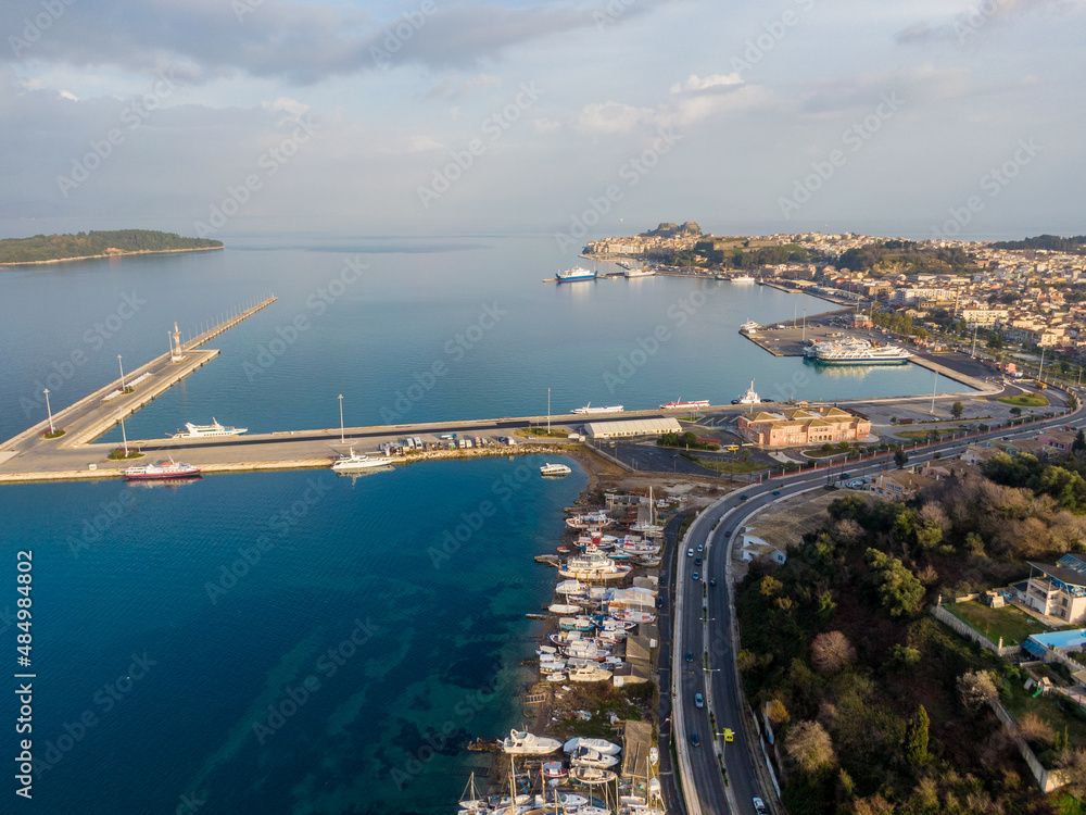 aerial view od corfu port in greece