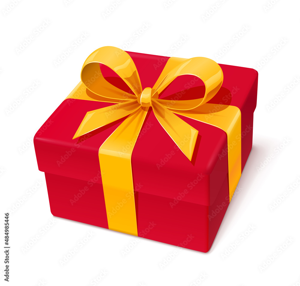Obraz premium Red gift box with gold bow.