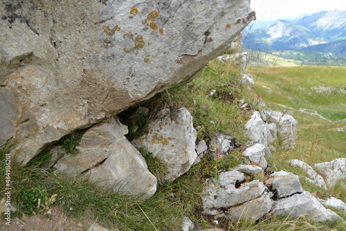 big boulders in a landscape of the Col de Festre in the French alps