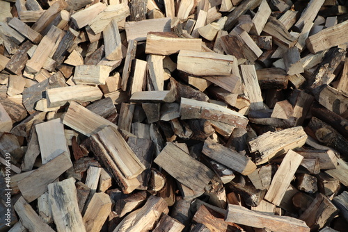 a huge pile of roughly chopped firewood near the hut