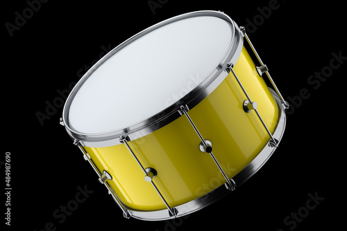 Realistic drum on black background. 3d render concept of musical instrument