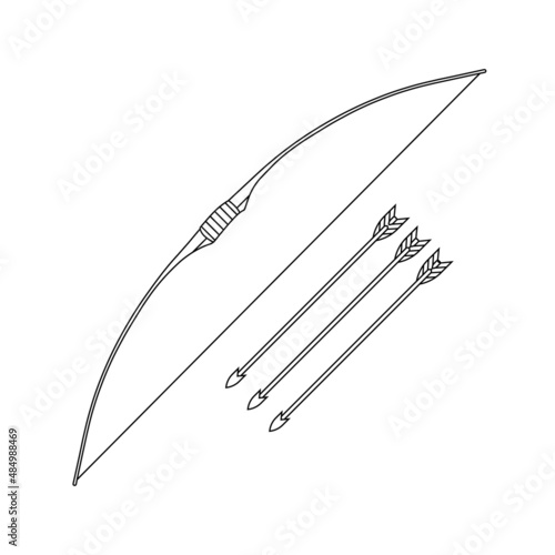 Long Bow with 3 Arrow Outline Icon Illustration on White Background