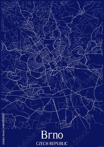Dark Blue map of Brno Czech Republic. photo