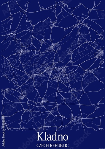 Fototapeta Dark Blue map of Kladno Czech Republic.