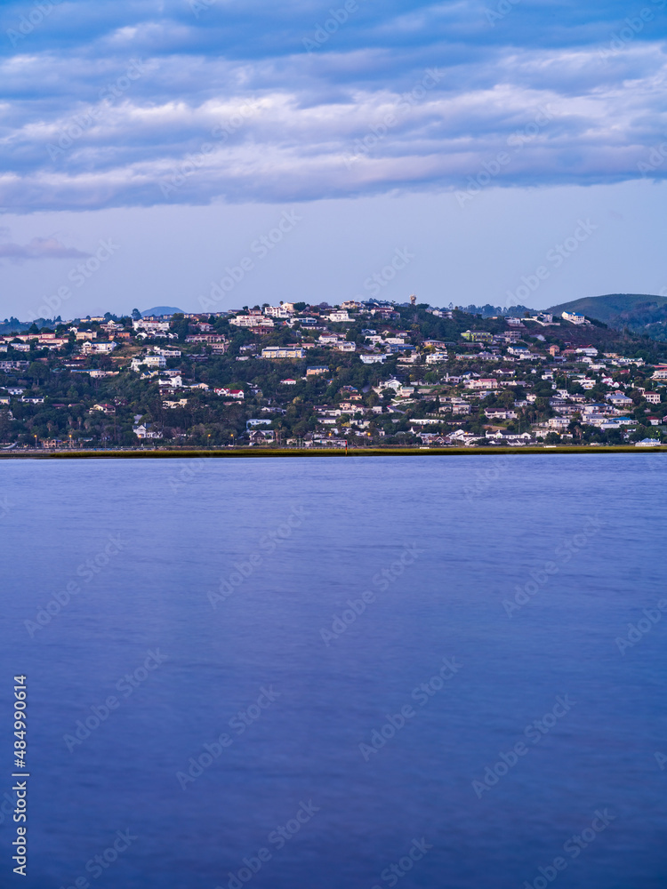 Knysna lagoon and town during a sunet in South Africa