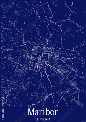 Wallpaper Mural Dark Blue map of Maribor Slovenia.