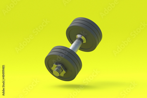 Dumbbell with heavy plates. Sports equipment. 3d render