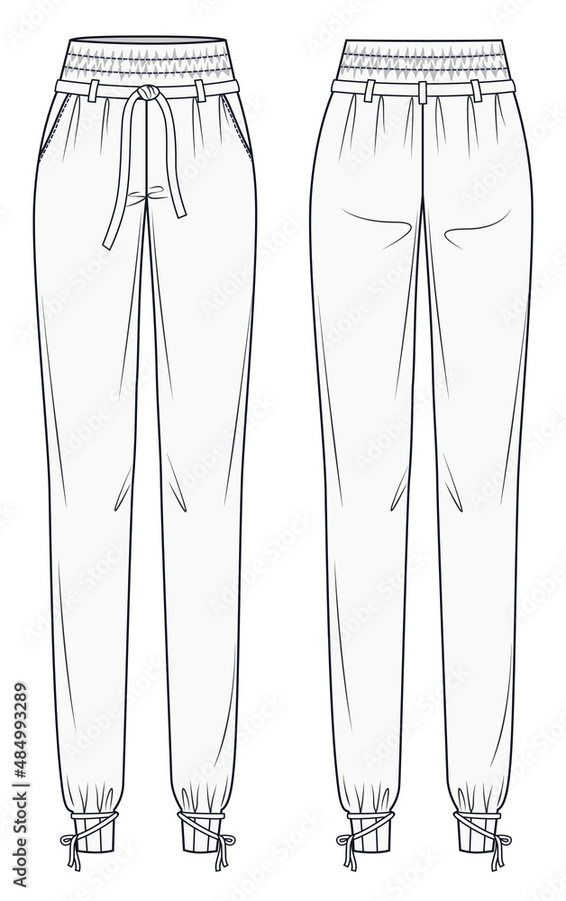 Women Jogger Pants fashion flat sketch template. Sweat Pants