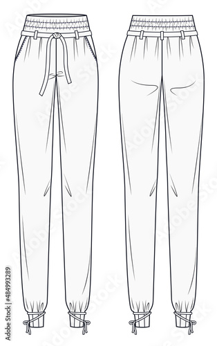 Women Jogger Pants fashion flat sketch template. Sweat Pants fashion drawing template. Girl Lounge Pants template. Fashion desidn.  