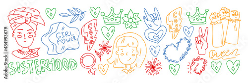 Vector pattern with afro american woman, asian girls.